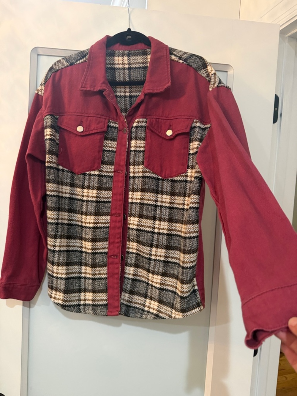 Red Plaid Button-Up Shacket - Picture 2 of 5